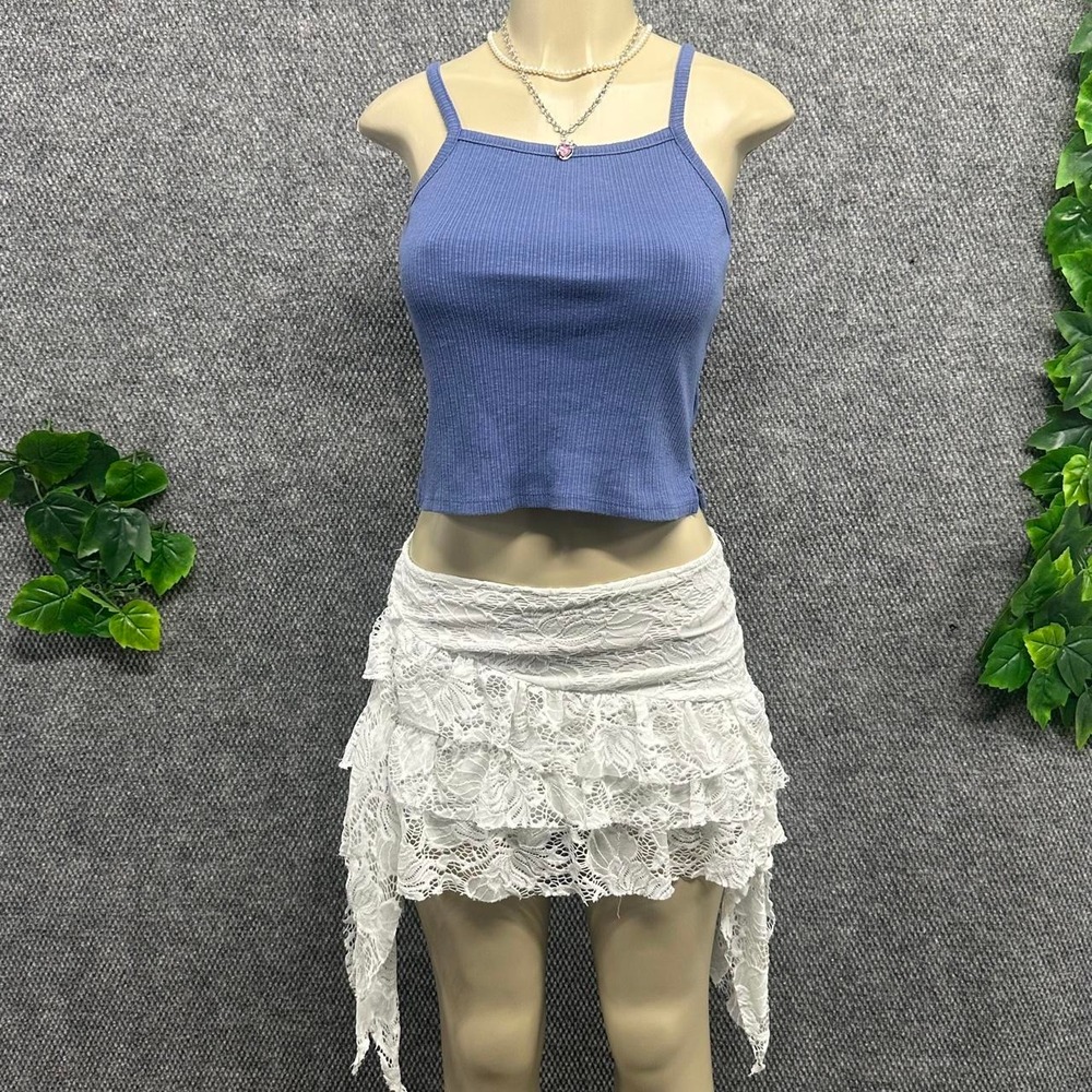 Blue Ribbed Y2K Fitted Cami Tank Top